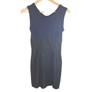 Jenni Kayne Navy Blue Sheath Dress Woven Corset Waist Zipper Back Size 2
